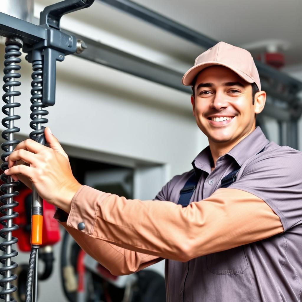 Orleans Garage Doors professional technician inspecting garage door mechanism